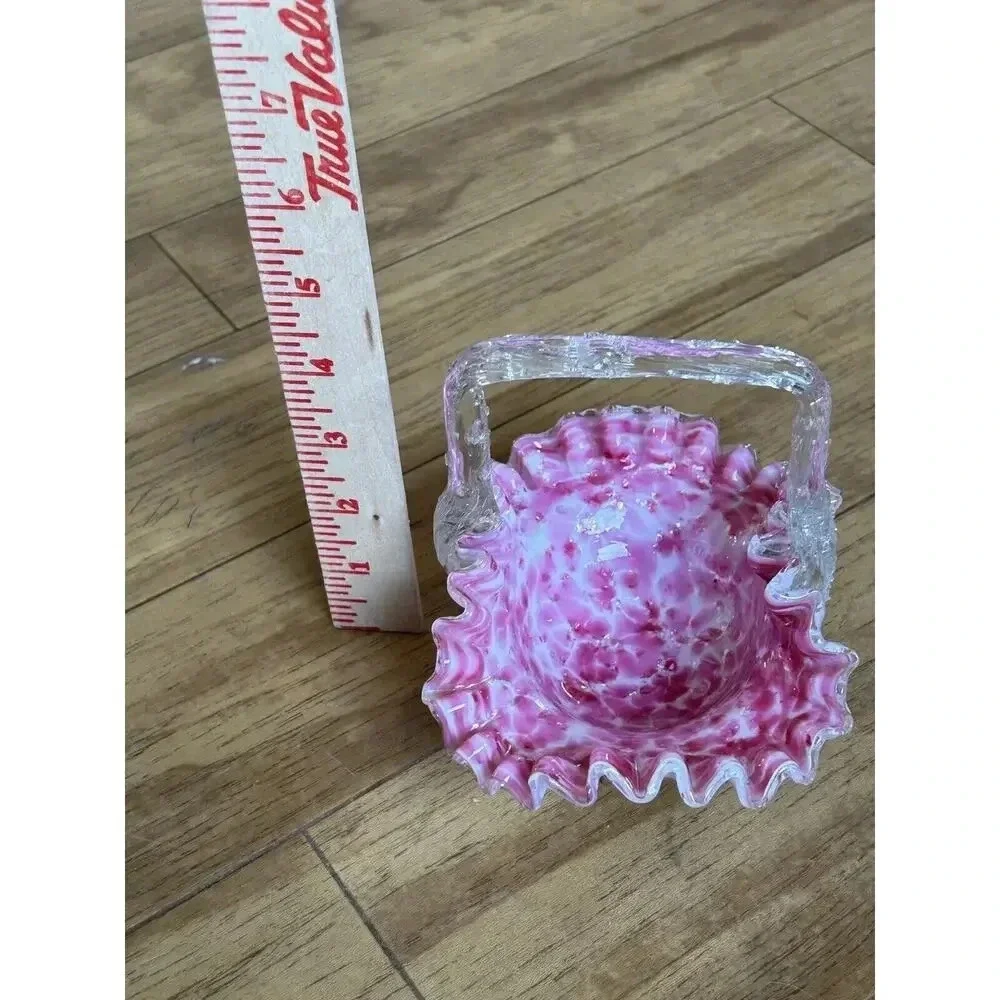 Steven And Williams Victorian Spangled Rose Art Glass Ruffled Basket Mica Thorn